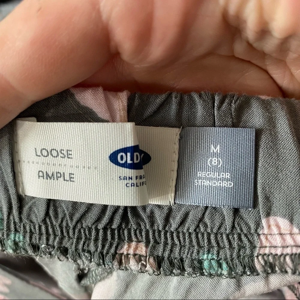 Old Navy Floral Palazzo Pants Medium Loose Gray Pink Kids Girls
